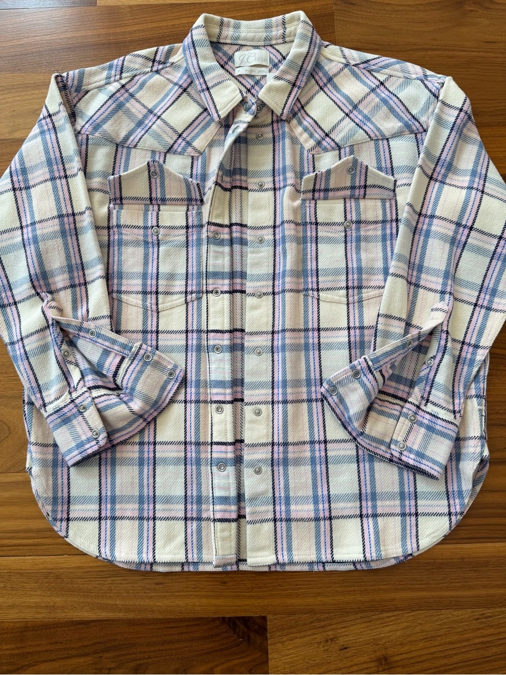 NWT J. Crew Lavender Plaid Pearl Snap Relaxed Shirt Shacket Women’s Size 12 / L - Picture 8 of 16